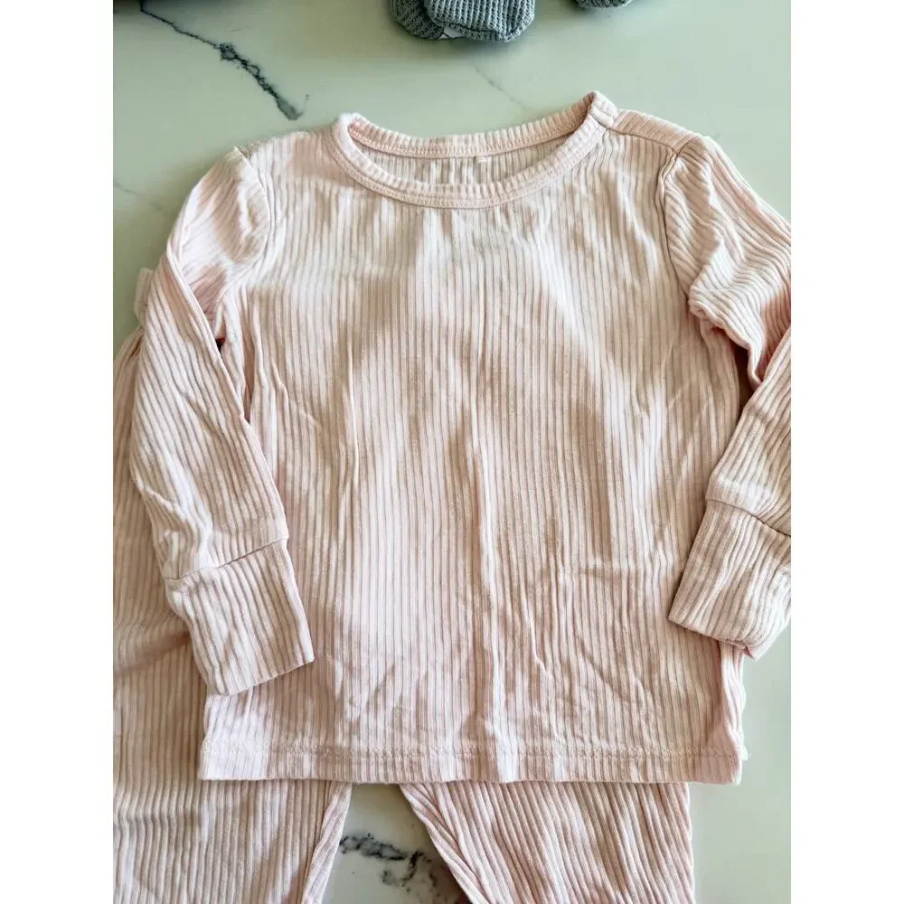 Posh Peanut Girls' Ribbed Pajama Set - Sandy Blush